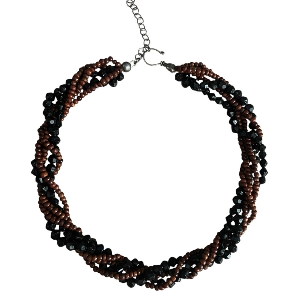 Elegant Brown and Black Beaded Vintage Necklace